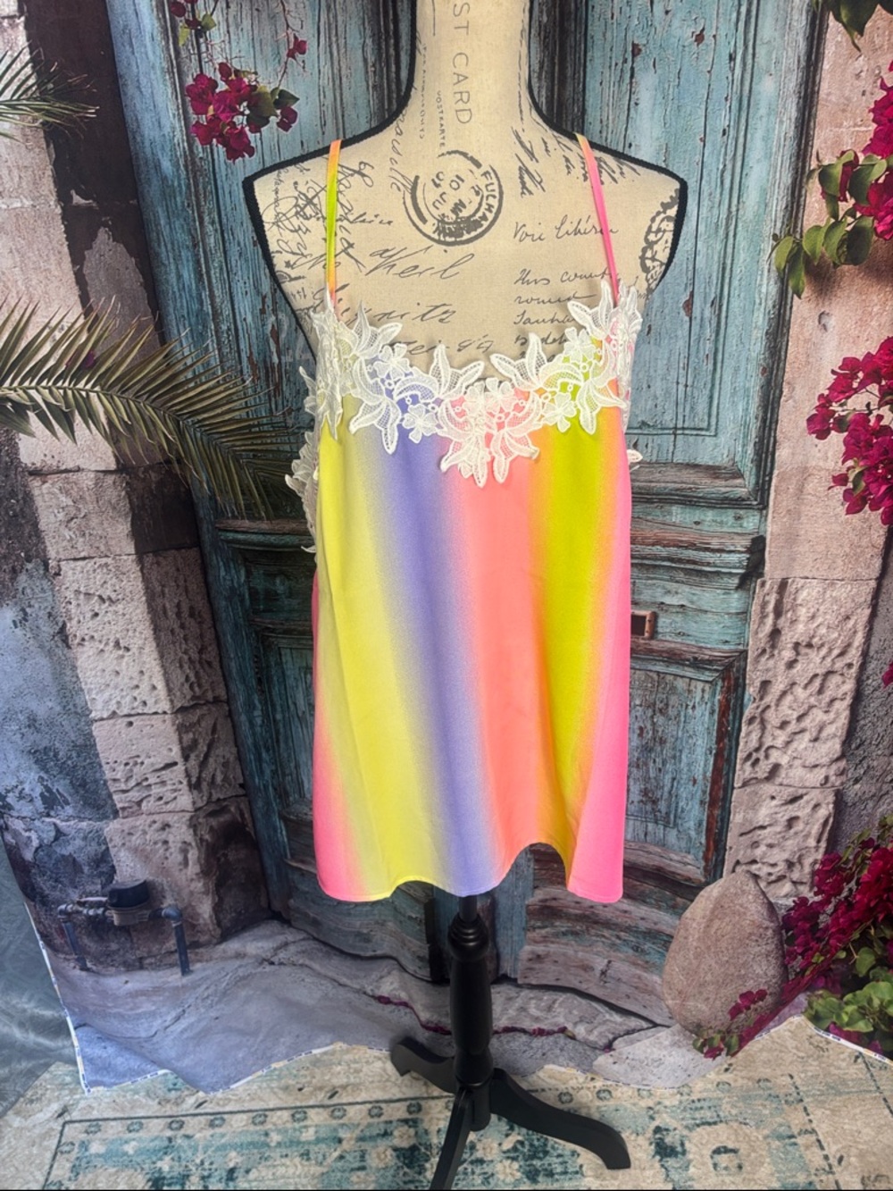 BiBi bright pastel with lace trim tank top NWT , size XL